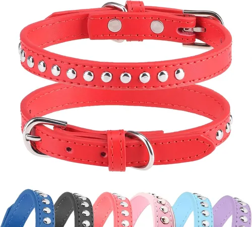 Vista 20 de BINGPET Collar de cuero para perro, cuello con tachuelas, cuello ajustable