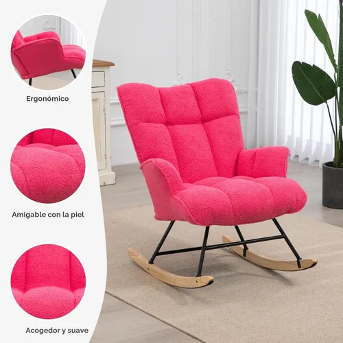 Vista 3 de SAETSFEG - Mecedora tapizada estilo osito de peluche para cuarto de bebé, con respaldo alto, silla de columpio con asiento acolchado, cómoda silla