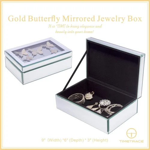 Vista 4 de Joyero de mariposa dorado mediano, organizador de joyas, organizador de almacenamiento decorativo para mujeres y niñas, regalo de lujo