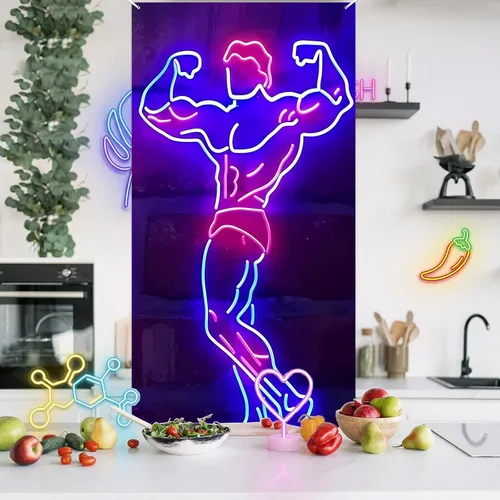 Vista 6 de Cartel de neón para bailarines masculinos bailarines, pancarta de pastel de carne de res, decoración de telón de fondo para hombres, culturista