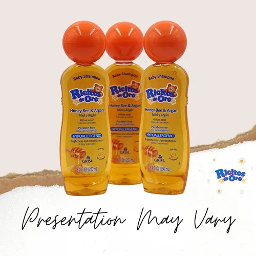 Vista 2 de Ricitos de Oro Shampoo de Miel para bebé, Producto sin parabenos para la delicada piel del bebé, 250 ml cada una, 3 Botellas. Sin lágrimas, sin
