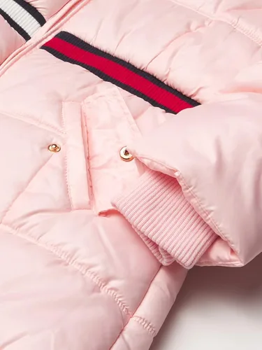 Vista 4 de Tommy Hilfiger Chaqueta acolchada larga para niñas impermeable con forro polar y capucha de piel sintética