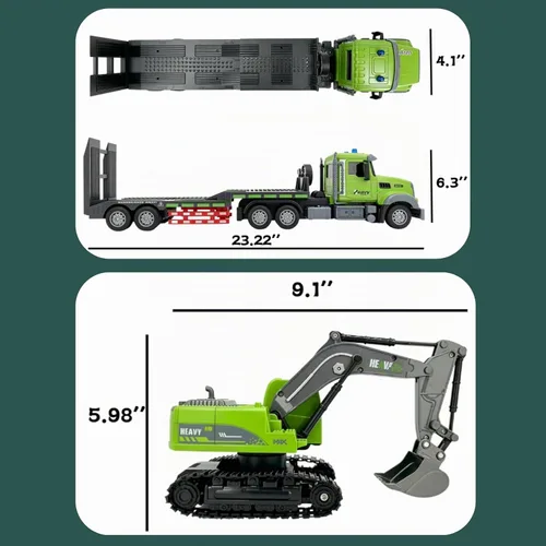 Vista 2 de 1:12 RC Semi camión con excavadora para adulto, cubo de metal, un control Verde