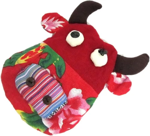 Vista 3 de Mini bolso de algodón con diseño floral de vaca, Rojo
