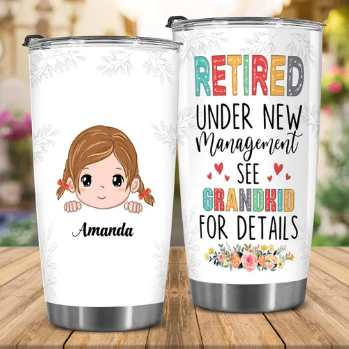 Vista 2 de WHIDOBE Vaso de jubilado personalizado (1 niño) personalizado jubilado bajo nueva administración, mira a los nietos para obtener detalles, vaso