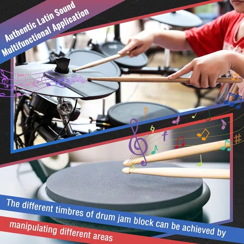 Vista 4 de Boao Bloque de percusión musical con palos de arce 5A, soporte de montaje ajustable, instrumentos de percusión para tambor latino, 6 piezas