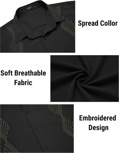 Vista 5 de COOFANDY Men's Cuban Guayabera Shirts Short Sleeve Linen Tops Beach Button Down Shirt with Pockets