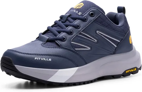 Vista 2 de FitVille Zapatos de senderismo anchos para hombre, repelentes al agua, para exteriores, zapatos de trabajo con soporte de arco, núcleo resistente
