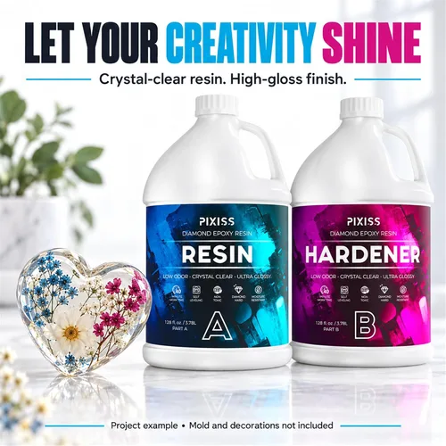 Vista 6 de Pixiss Kit de resina epoxi de 2 galones, resina de arte transparente y endurecedor con guantes, esparcidor, varillas de mezcla de silicona