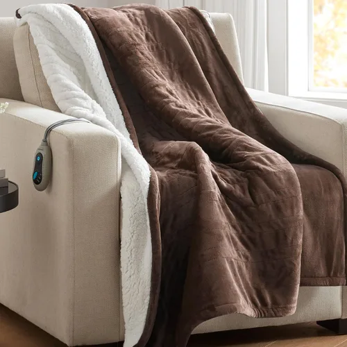 Vista 33 de Beautyrest Manta térmica, manta eléctrica, suave, cálida y reversible, manta térmica Sherpa para oficina, sofá, 3 ajustes de calor, apagado