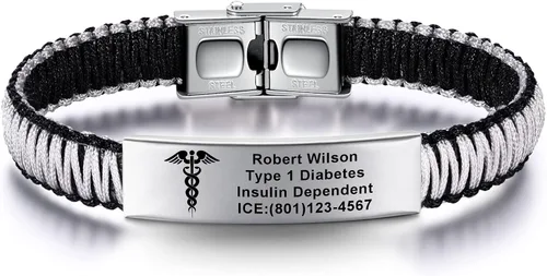Vista 8 de Pulseras de alerta médica para mujeres Pulseras de identificación médica personalizables para hombres, niñas y niños Pulseras médicas trenzadas