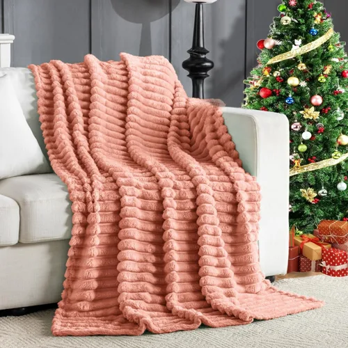 Vista 23 de Manta de Tiro de Piel Sintética Color Hueso para Sofá, Manta Suave y Esponjosa de Burbujas para Cama y Sofá, Manta Gruesa y Cálida de Felpa Difusa
