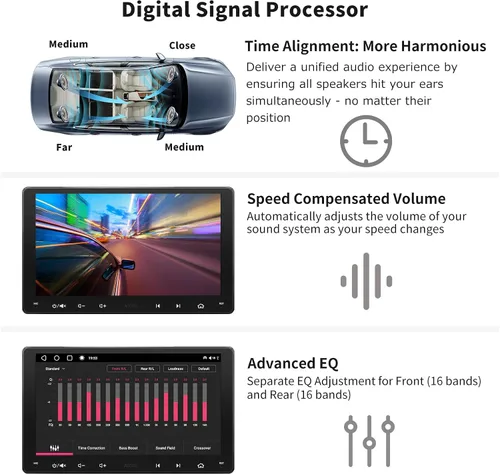 Vista 4 de 8-Core 9" QLED pantalla táctil doble DIN Android estéreo para coche y cámara frontal 1080P, S8 Gen3 4G+32G AI Chat inalámbrico CarPlay Android Auto