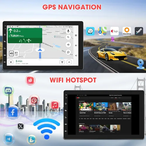 Vista 6 de Single Din 10.1 "CarPlay Stereo: Pantalla táctil automática inalámbrica giratoria de Android Bluetooth Phonelink GPS Navegación WiFi Dual USB AM