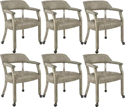 Vista 34 de LEEMTORIG Juego de 2 sillas de comedor con ruedas y brazo, sillas de comedor grandes con ruedas, silla de mesa de póquer de madera maciza, 26