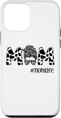 Vista 16 de iPhone 16 Funny Women Mom Life Cow Messy Bun Hair Bandana Glasses Case