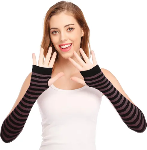 Vista 12 de Guantes de manga larga sin dedos, para abrigar los brazos, estilo punk, gótico, rock Negro azul