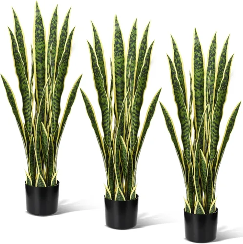 Vista 13 de Crowye Paquete de 2 plantas de serpiente artificial de 3.15 pies de alto, planta de Sansevieria sintética, serpiente falsa grande a granel en maceta