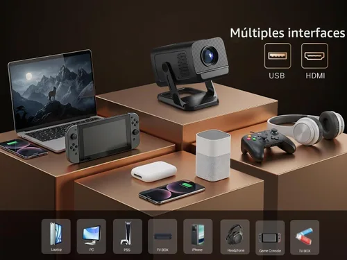 Vista 9 de Mini proyector para dormitorio con WiFi y Bluetooth bidireccional 1080P 4K soporte inteligente Android TV OS Aplicaciones integradas Keystone