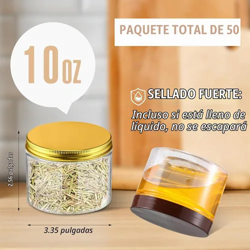 Vista 2 de Mifoci 50 tarros de plástico transparente de 10 onzas con tapas, boca ancha
