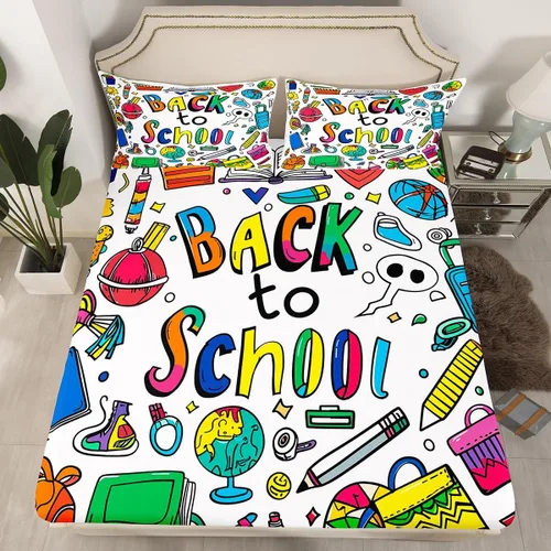 Vista 2 de Erosebridal Suministros para el regreso a clases, juego de sábanas de pintura de papelería de acuarela, sábanas de baloncesto, tamaño individual