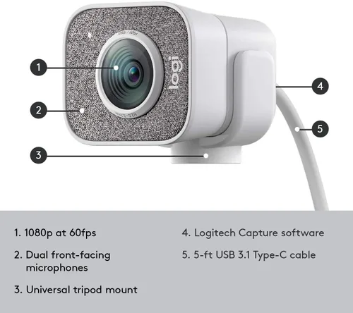 Vista 3 de Logitech StreamCam - Blanco - Cámara web de transmisión HD 1080P 60fps (renovada)