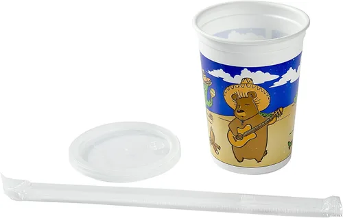 Vista 3 de AmerCare Vasos térmicos de temática mexicana de 12 onzas con pajitas y tapas, caja de 250