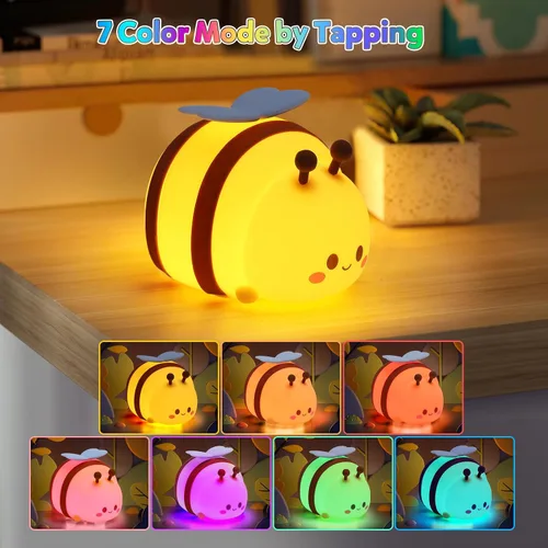Vista 3 de Luz nocturna de abeja, bonita lámpara de noche de animales de silicona, lámpara de noche para habitación de niños, lámpara LED regulable, lámpara