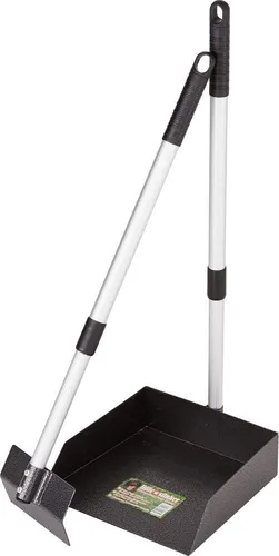 Vista 3 de Recolector resistente de desechos con pala, de Precision Pet, S, Plateado/Negro Pala y bandeja de acero chapado en zinc con mango de aluminio