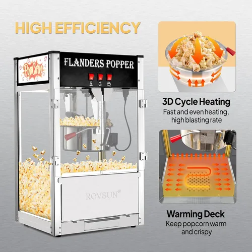 Vista 3 de ROVSUN Máquina comercial de palomitas de maíz estilo cine con hervidor de 12 onzas que hace hasta 80 tazas, máquina para hacer palomitas de maíz