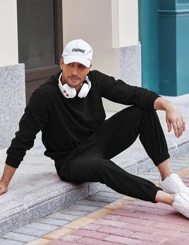 Vista 4 de COOFANDY Conjunto deportivo de 2 piezas para hombre, sudadera de manga larga, sin botones, para deportes, casual, fitness, trotar