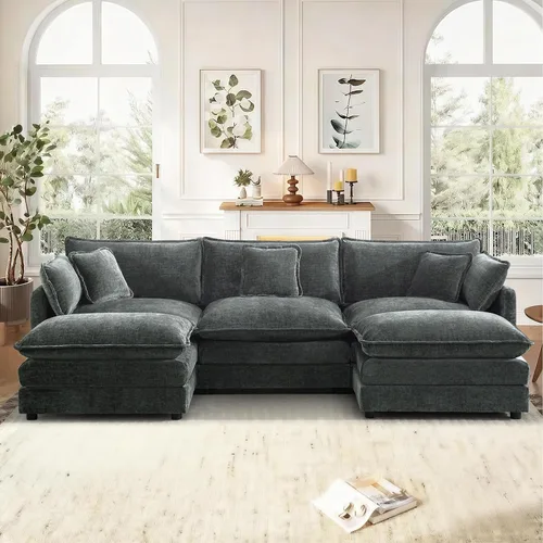 Vista 47 de Sofá seccional modular convertible de 76.7", sofás de dos plazas de chenilla con asiento profundo y cojines tipo loveseat para sala de estar, Beige