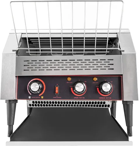 Vista 6 de Tostadora transportadora comercial de acero inoxidable de 2600 W, tostadoras industriales resistentes de 450 rebanadas/hora con tubos de calefacción