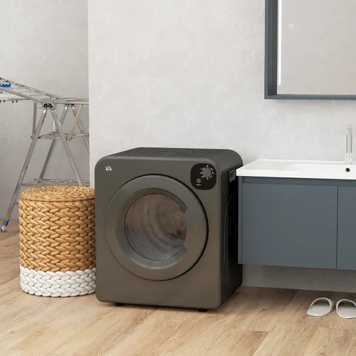 Vista 9 de HOMCOM - Secadora de ropa portátil, secadora de ropa compacta de 120V 1300W con secado inteligente, tambor de acero inoxidable de 3.2 pies cúbicos