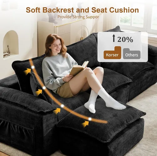Vista 4 de Korser Sofás seccionales de 108 pulgadas para sala de estar, sofá modular sin hueso con asiento profundo y cojín esponjoso, acogedor sofá acolchado