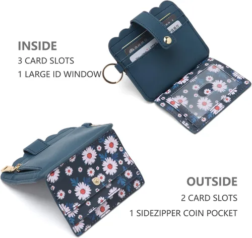 Vista 4 de KNGITRYI Cartera llavero pulsera para mujer, delgado RFID tarjeta de crédito, monedero, borla llavero brazalete para hombres y mujeres, Margarita