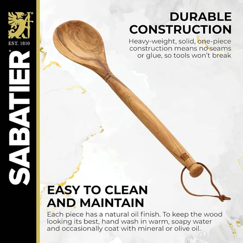 Vista 3 de Sabatier Cuchara Multiusos de Madera de Olivo, Perfecta para revolver, mezclar, rociar o servir. 14 Pulgadas
