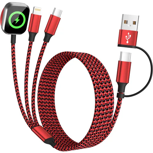 Vista 24 de Travel Essentials - Cable de carga múltiple 4 en 1 para cargador de reloj de iPhone, USB A a doble tipo C/IP/iWatch, cargadores de viaje