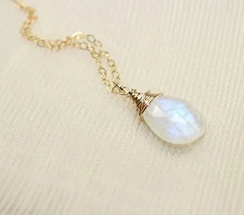 Vista 2 de Hermoso juego de collar de piedra lunar arco iris, piedra lunar de pera con pendientes, juego de collar de Navidad, collar delicado