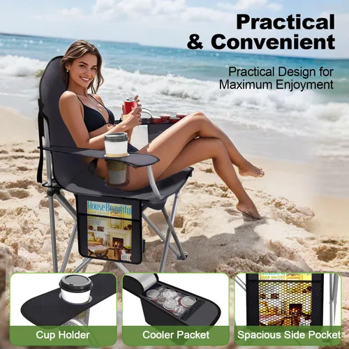 Vista 3 de VTOY Sillas de camping plegables duraderas 600D Oxford, silla portátil al aire libre con bolsa enfriadora, portavasos y bolsillo de almacenamiento
