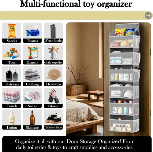 Vista 5 de PAULONE 1 paquete de organizador resistente para puerta, 6 grandes + 12 bolsillos de malla con capacidad de 40.4 kg, almacenamiento colgante que