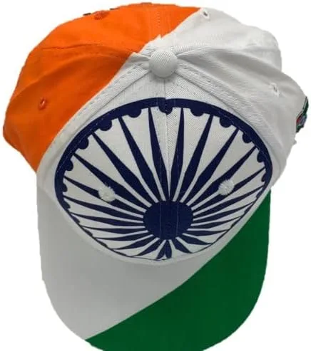 Vista 2 de Global Caps, Inc. Gorra de bandera de la India, Bandera blanca, verde y naranja de la India