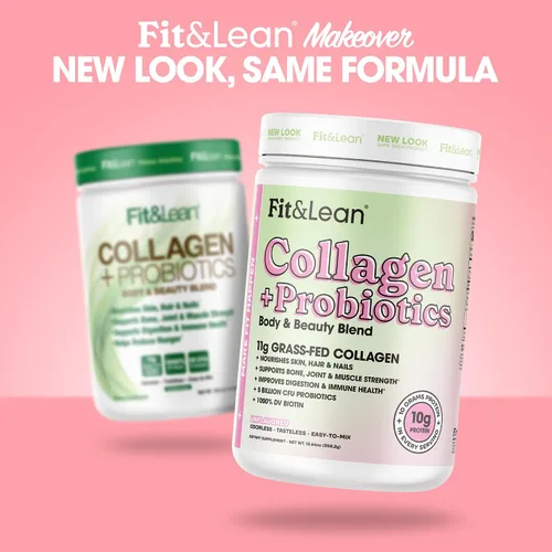Vista 2 de Fit & Lean Colágeno + probióticos - Polvo de péptido de colágeno alimentado con pasto, sin sabor, 12.64 onzas