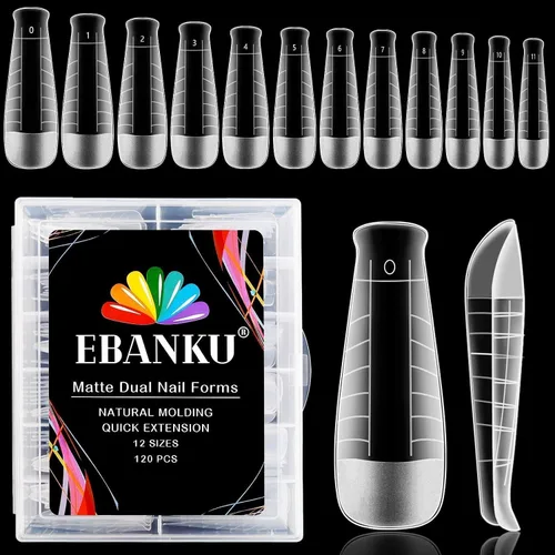 Vista 14 de EBANKU - 96 piezas de kit de formas de uñas de doble cara, transparentes y mate, molde de uñas completo, puntas para extensión de uñas acrílicas
