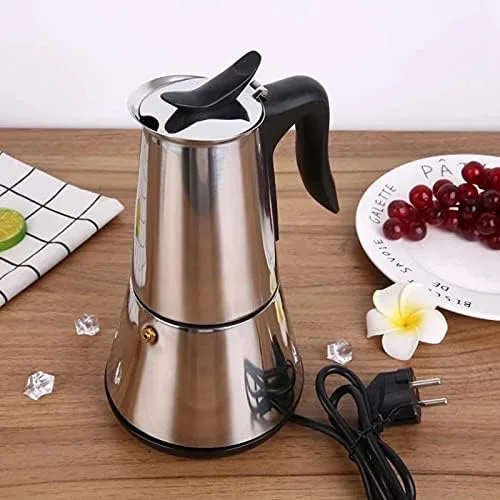 Vista 2 de RSSK - Cafetera eléctrica para café italiano, 6 tazas, cafetera eléctrica de acero inoxidable clásico