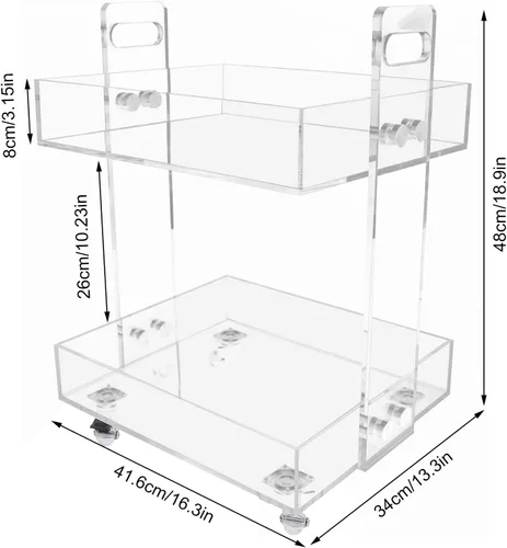 Vista 2 de Gdrasuya10 Mesa auxiliar de acrílico transparente con ruedas, mesa auxiliar de acrílico de 2 niveles, carrito de servicio rodante, mesa
