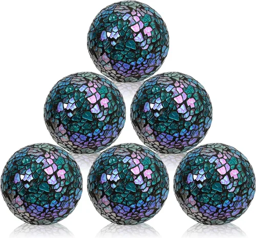 Vista 15 de Juego de 6 bolas decorativas de 2.4 pulgadas/2.4 in, esferas de mosaico pequeñas, orbes de vidrio, bolas decorativas para centro de mesa, tazones