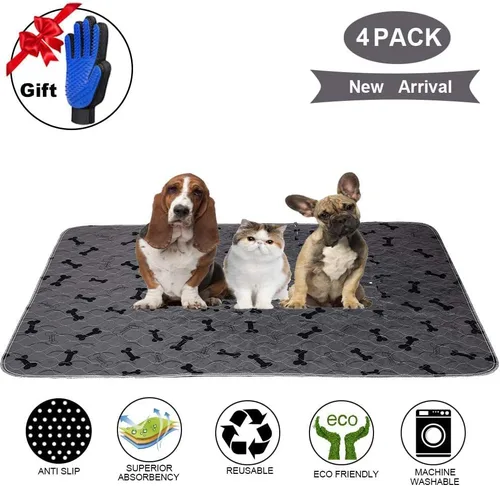 Vista 2 de Almohadillas lavables para orina de perros con guantes de aseo gratuitos, tapetes antideslizantes para perros con gran absorción de orina