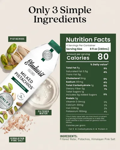 Vista 2 de Elmhurst 1925 Pistachio Milk Unsweetened - 32 Ounce (Pack of 6), Vegan