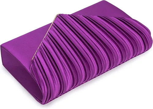 Vista 5 de Bolso de noche elegante para mujer, bolso de mano de satén plisado para bodas, bailes, eventos formales